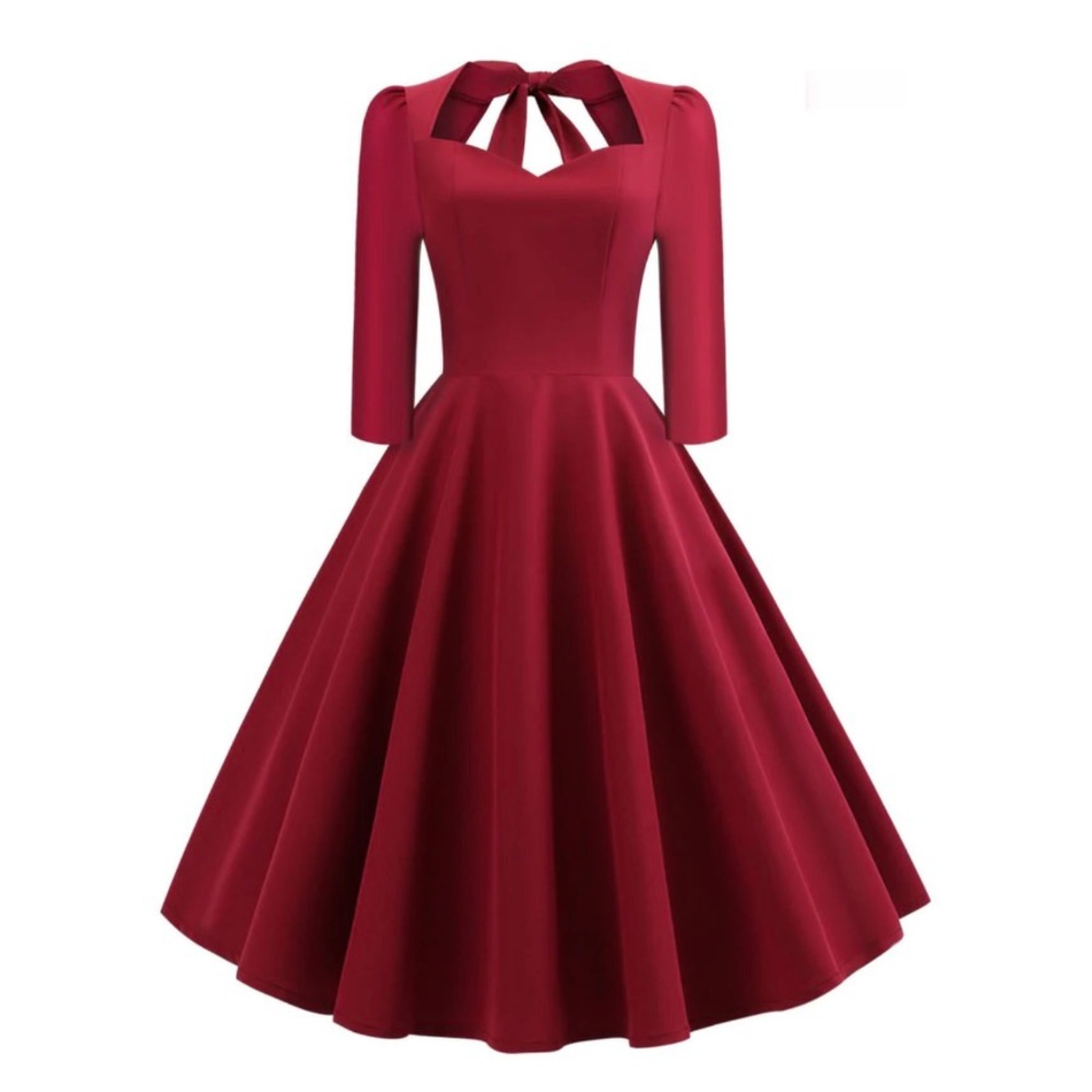 Maroon 3/4 sleeve Swing Dress